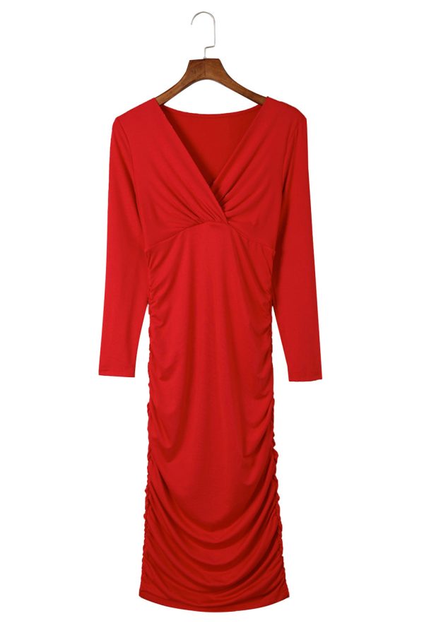 Fashion Solid Square Neck Long Sleeve Bodycon Dress - Image 30