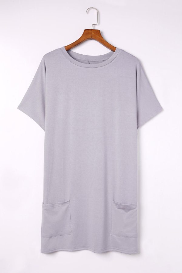 V-neck Short Sleeve Solid Color Loose Dress - Image 3