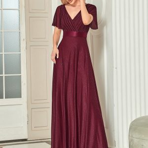 Adorable Plunging V-Neck Ribbon Belt Evening Gown