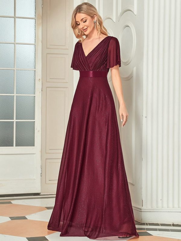 Adorable Plunging V-Neck Ribbon Belt Evening Gown - Image 3