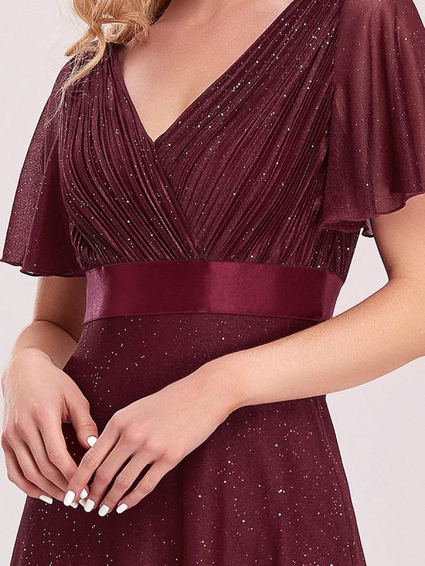 Adorable Plunging V-Neck Ribbon Belt Evening Gown - Image 4