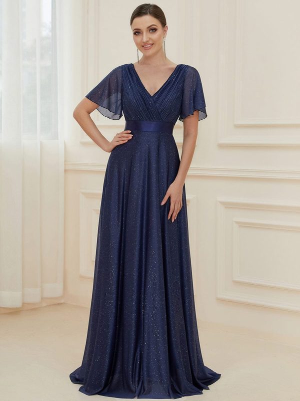 Adorable Plunging V-Neck Ribbon Belt Evening Gown - Image 6