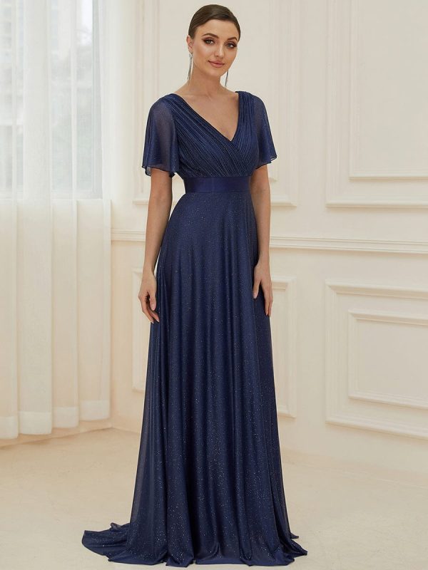 Adorable Plunging V-Neck Ribbon Belt Evening Gown - Image 8
