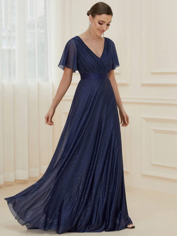 Adorable Plunging V-Neck Ribbon Belt Evening Gown - Image 10