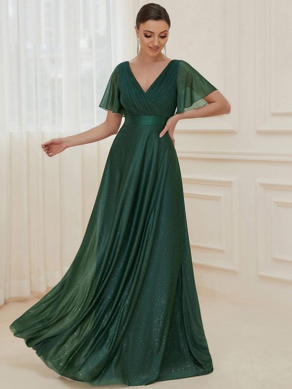 Adorable Plunging V-Neck Ribbon Belt Evening Gown - Image 14