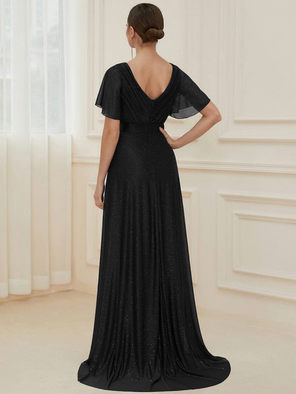 Adorable Plunging V-Neck Ribbon Belt Evening Gown - Image 17