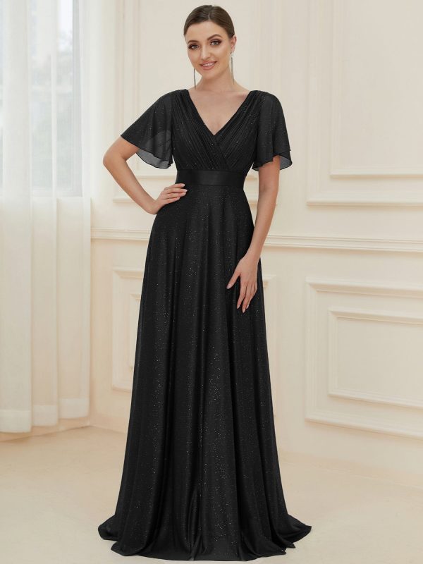 Adorable Plunging V-Neck Ribbon Belt Evening Gown - Image 20