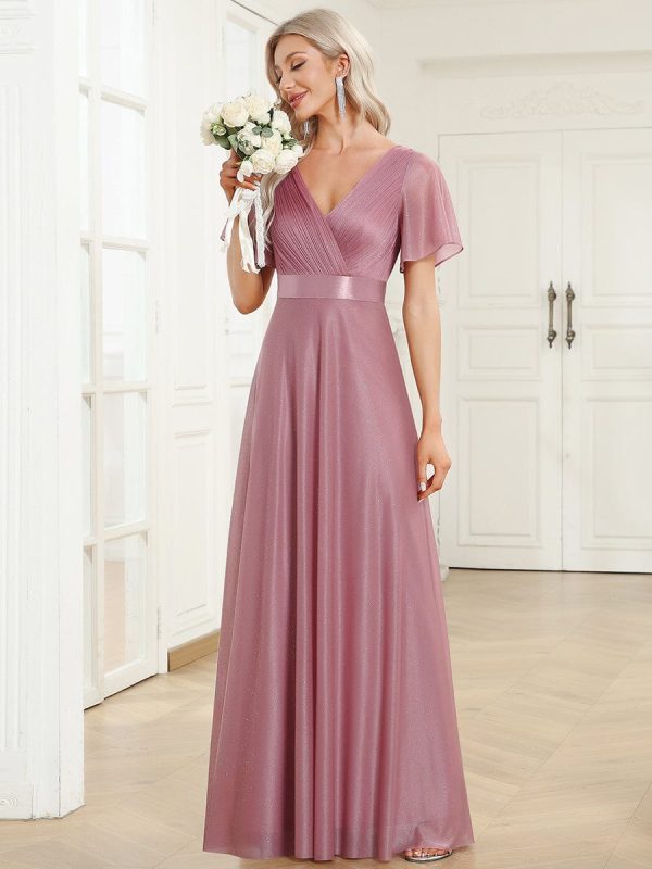 Adorable Plunging V-Neck Ribbon Belt Evening Gown - Image 21