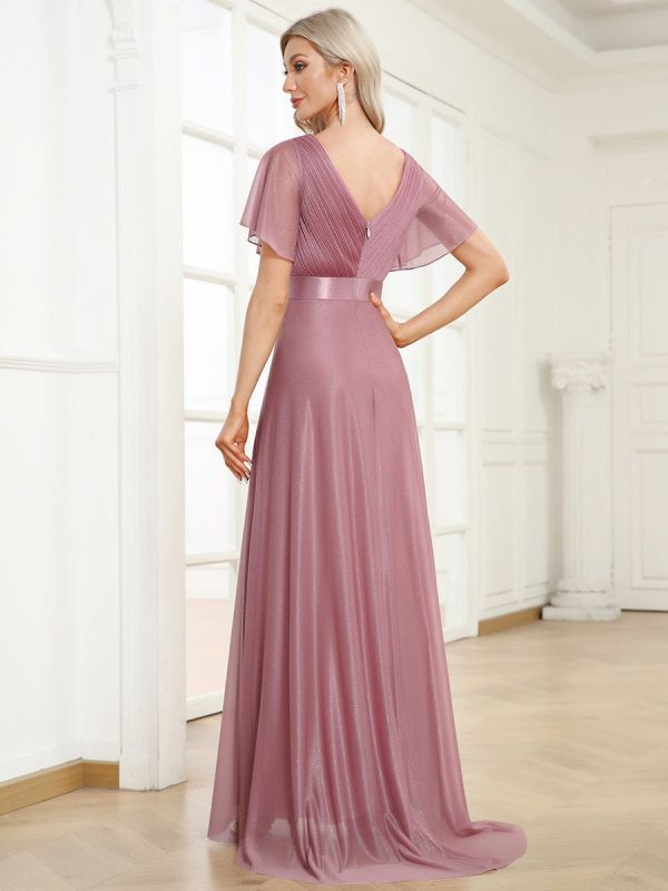 Adorable Plunging V-Neck Ribbon Belt Evening Gown - Image 22