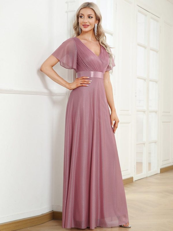 Adorable Plunging V-Neck Ribbon Belt Evening Gown - Image 23