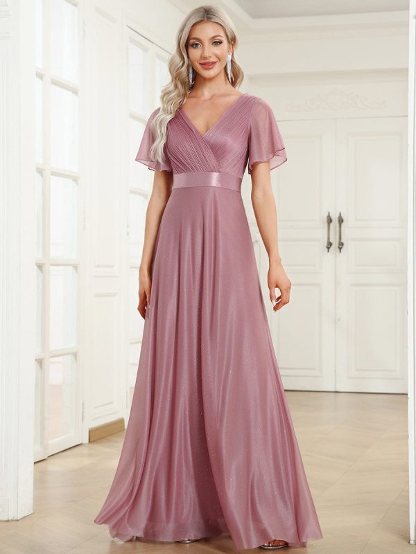 Adorable Plunging V-Neck Ribbon Belt Evening Gown - Image 25
