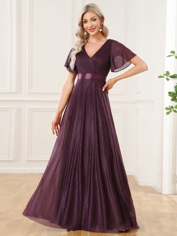Adorable Plunging V-Neck Ribbon Belt Evening Gown - Image 26