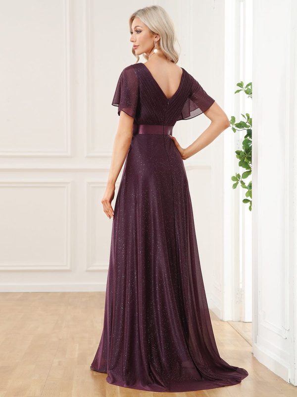 Adorable Plunging V-Neck Ribbon Belt Evening Gown - Image 27
