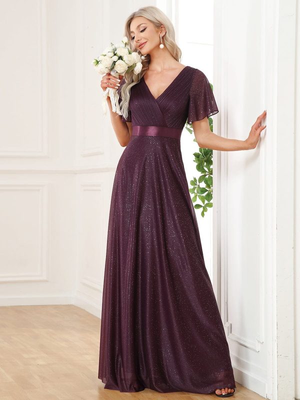 Adorable Plunging V-Neck Ribbon Belt Evening Gown - Image 28