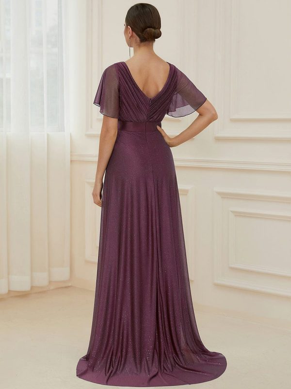 Adorable Plunging V-Neck Ribbon Belt Evening Gown - Image 29