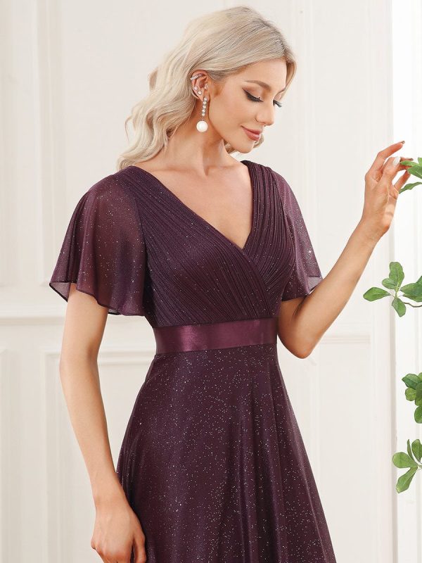Adorable Plunging V-Neck Ribbon Belt Evening Gown - Image 30