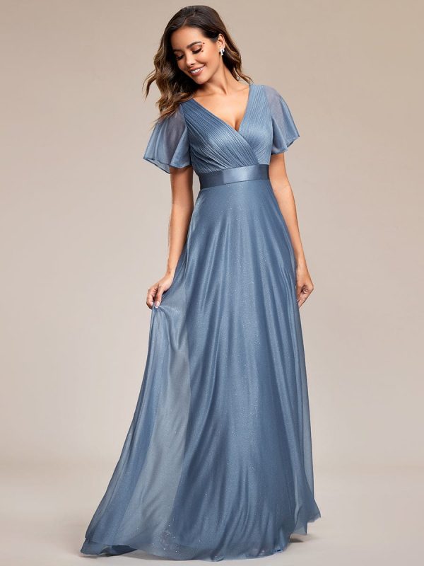 Adorable Plunging V-Neck Ribbon Belt Evening Gown - Image 32