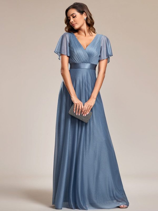 Adorable Plunging V-Neck Ribbon Belt Evening Gown - Image 34