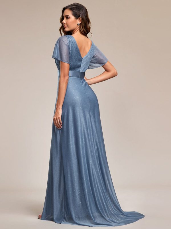 Adorable Plunging V-Neck Ribbon Belt Evening Gown - Image 35