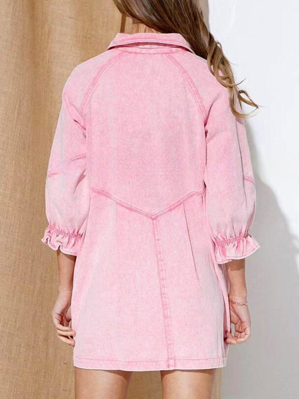 Stylish Retr Denim Lantern Sleeve Mini Dress - Image 3