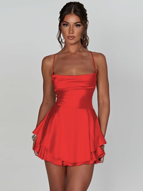 Stylish Backless Tiered Cowl Neck A-line Mini Dress - Image 15