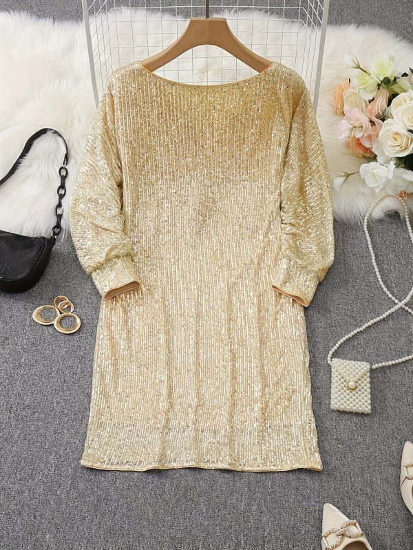 Sparkling V Neck Sequin Long Sleeve Party Mini Dress - Image 8