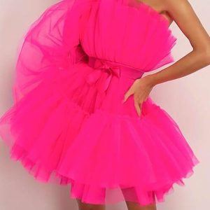 Bow Front Layered Mesh Tube Dress