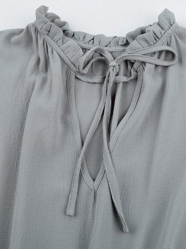 Stylish Pleated V-Neck Dress with Belt and Short Sleeves - Image 15