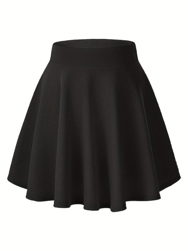 Casual Solid High Waist Pleated Skate Skirt Mini Dress - Image 2