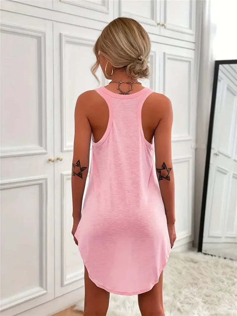 Casual Solid Sleeveless Scoop Neck Mini Dress - Image 14