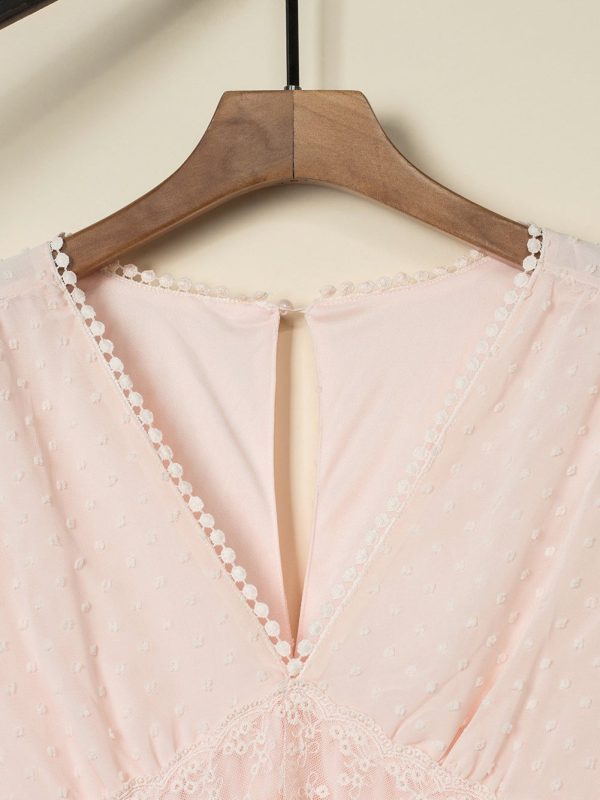 Solid Color V Neck Tie Half Sleeve Casual Dress - Image 17