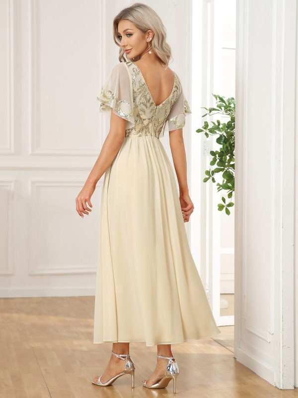 Chic V-Neck Mother of the Bride Dress with Short Ruffles Sleeves - Image 7