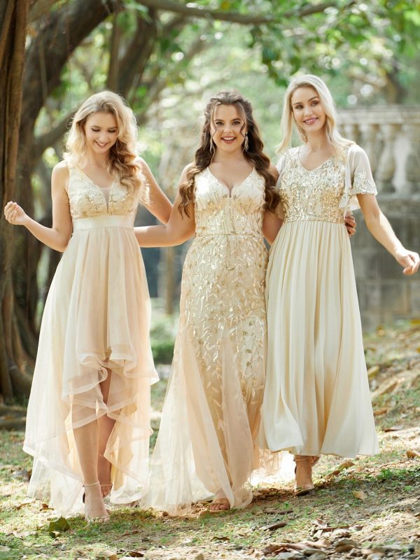 Chic V-Neck Mother of the Bride Dress with Short Ruffles Sleeves - Image 8