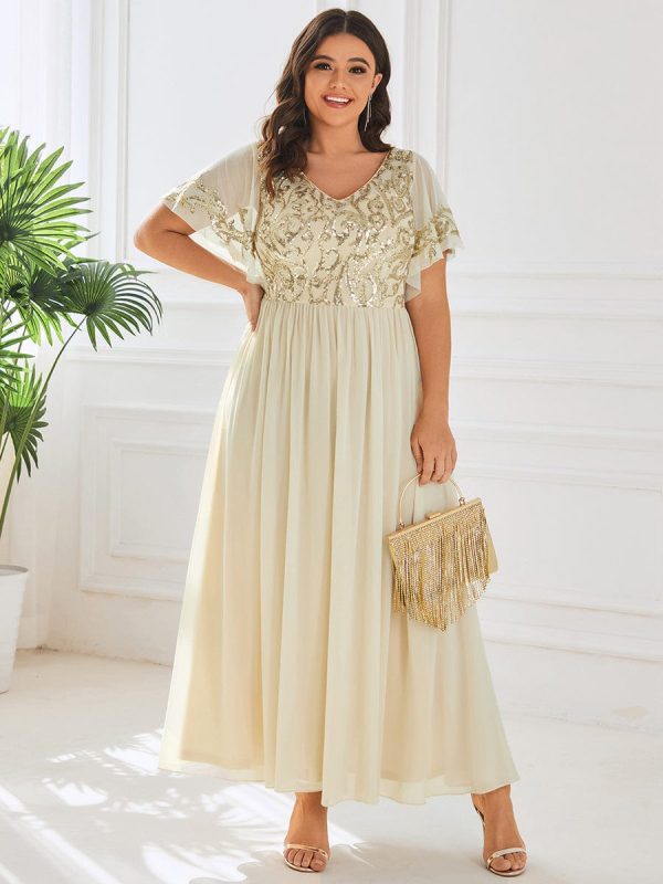 Chic V-Neck Mother of the Bride Dress with Short Ruffles Sleeves - Image 22