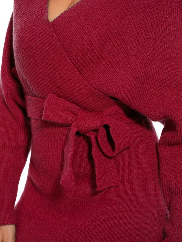 Chic V Neck Sweater Dress With Belt - Image 5