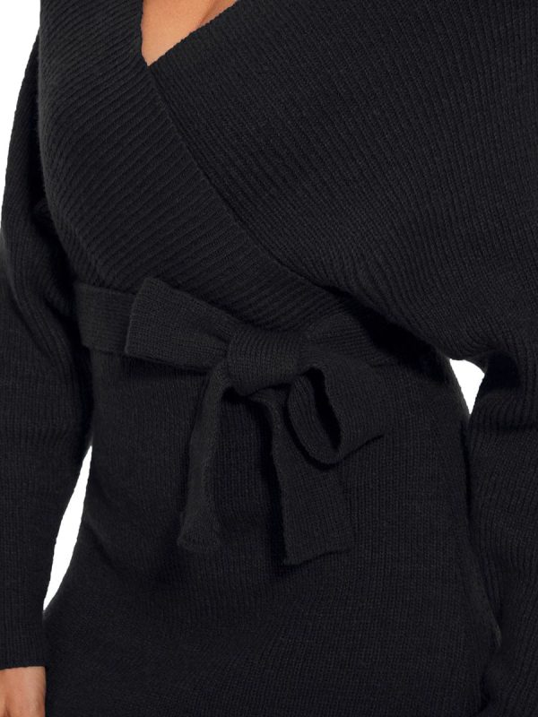 Chic V Neck Sweater Dress With Belt - Image 12