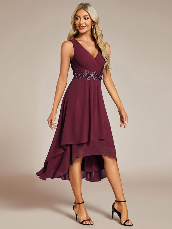 Chic V-Neck Chiffon Appliques Tea-Length Sleeveless Wedding Guest Dress - Image 10