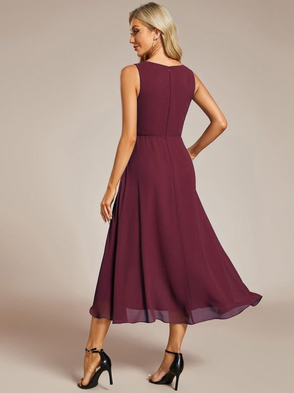 Chic V-Neck Chiffon Appliques Tea-Length Sleeveless Wedding Guest Dress - Image 14