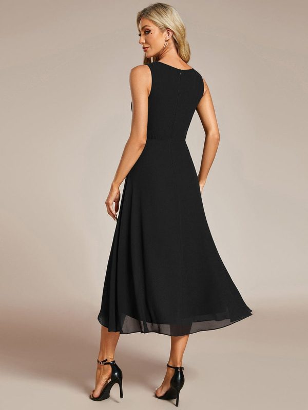 Chic V-Neck Chiffon Appliques Tea-Length Sleeveless Wedding Guest Dress - Image 21