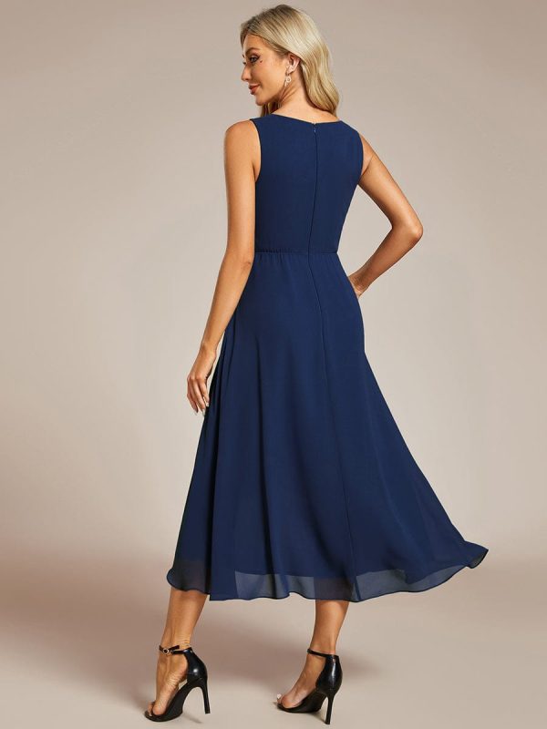 Chic V-Neck Chiffon Appliques Tea-Length Sleeveless Wedding Guest Dress - Image 22