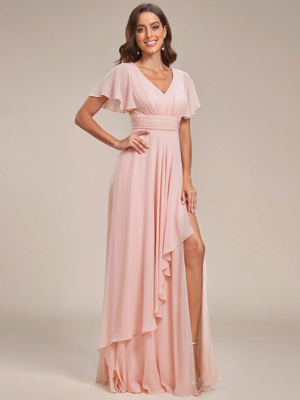 Chiffon Bridesmaid Dresses with Side Split V-Neck Ruching - Image 7