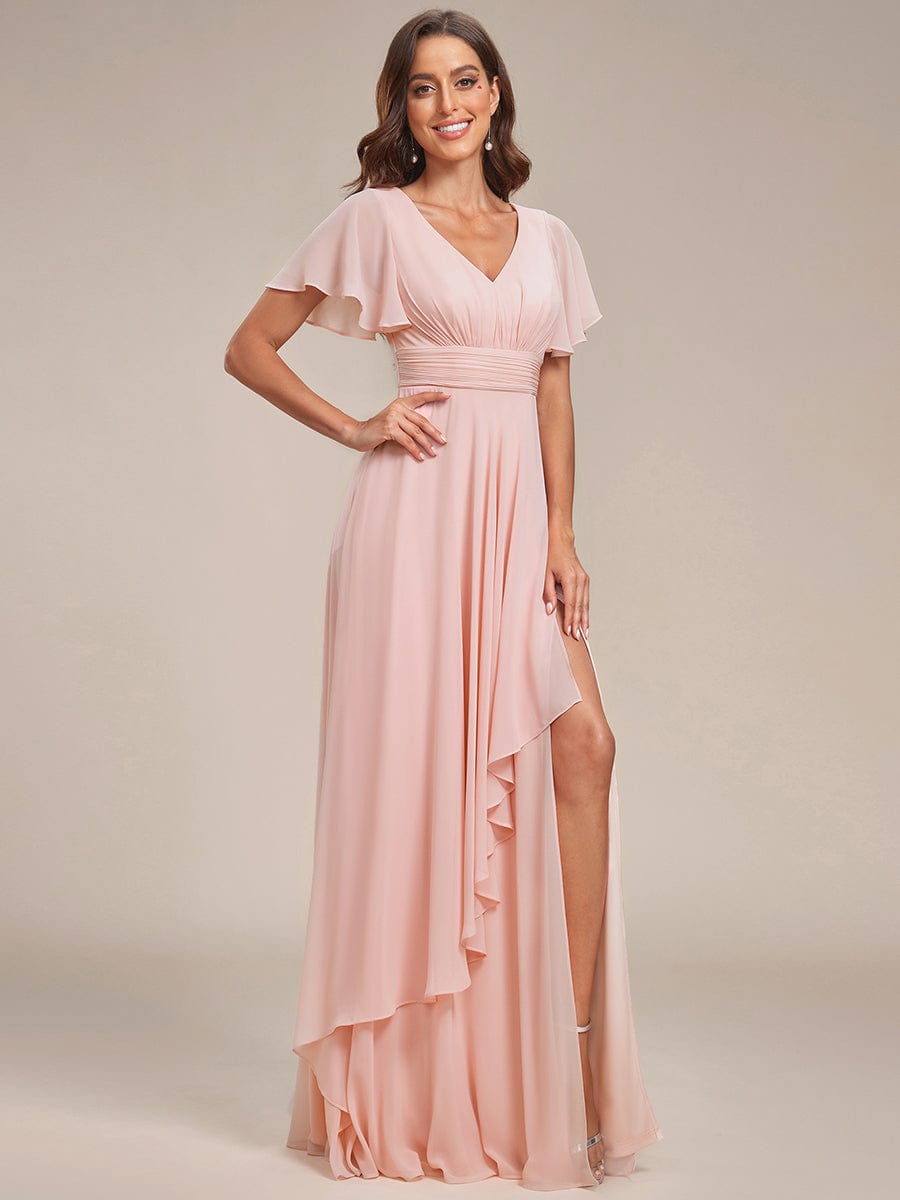 Chiffon Bridesmaid Dresses with Side Split V-Neck Ruching - Image 7