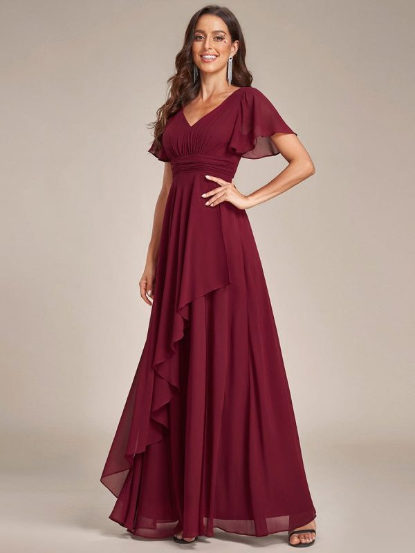 Chiffon Bridesmaid Dresses with Side Split V-Neck Ruching - Image 3