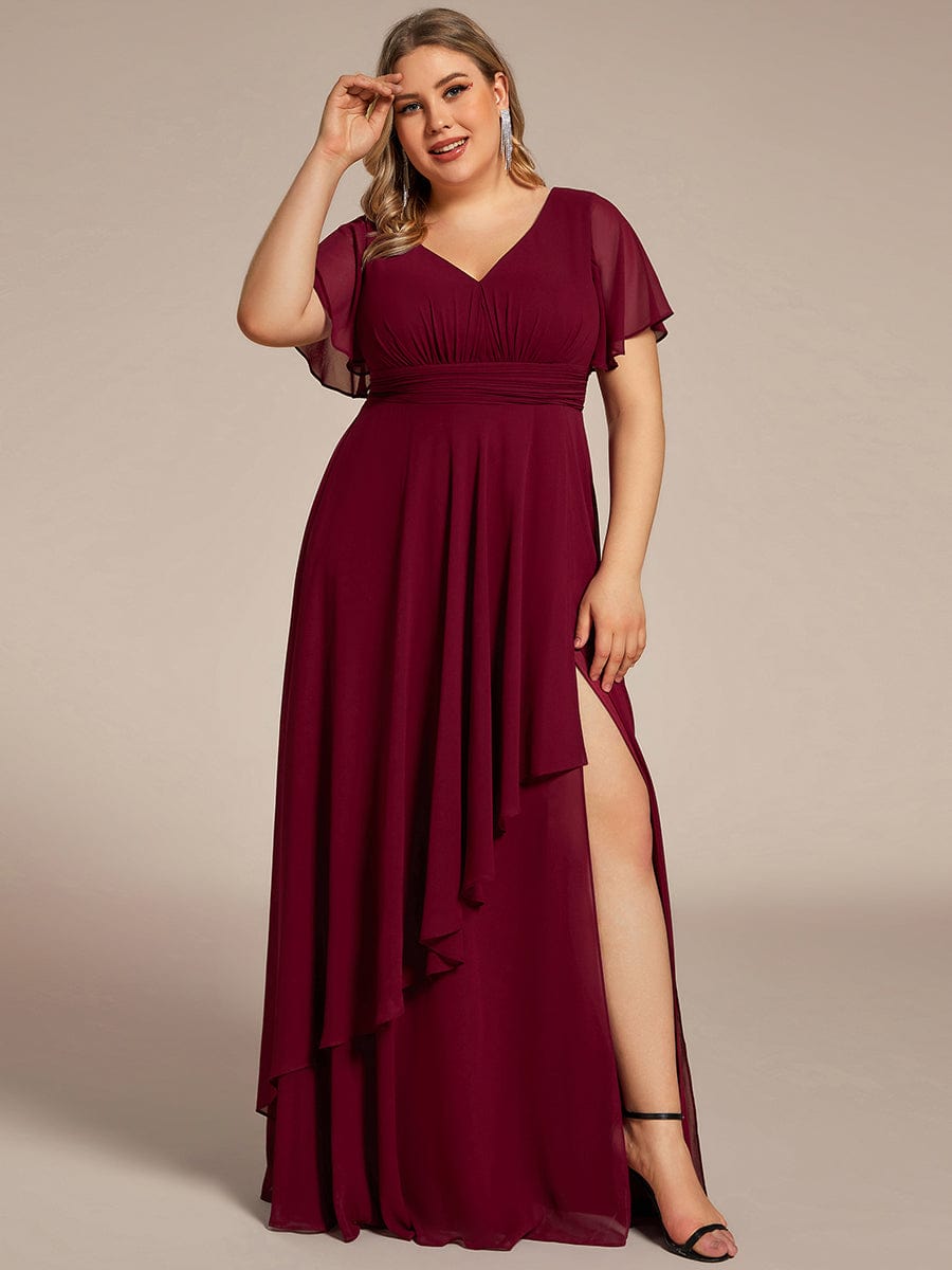 Chiffon Bridesmaid Dresses with Side Split V-Neck Ruching - Image 11