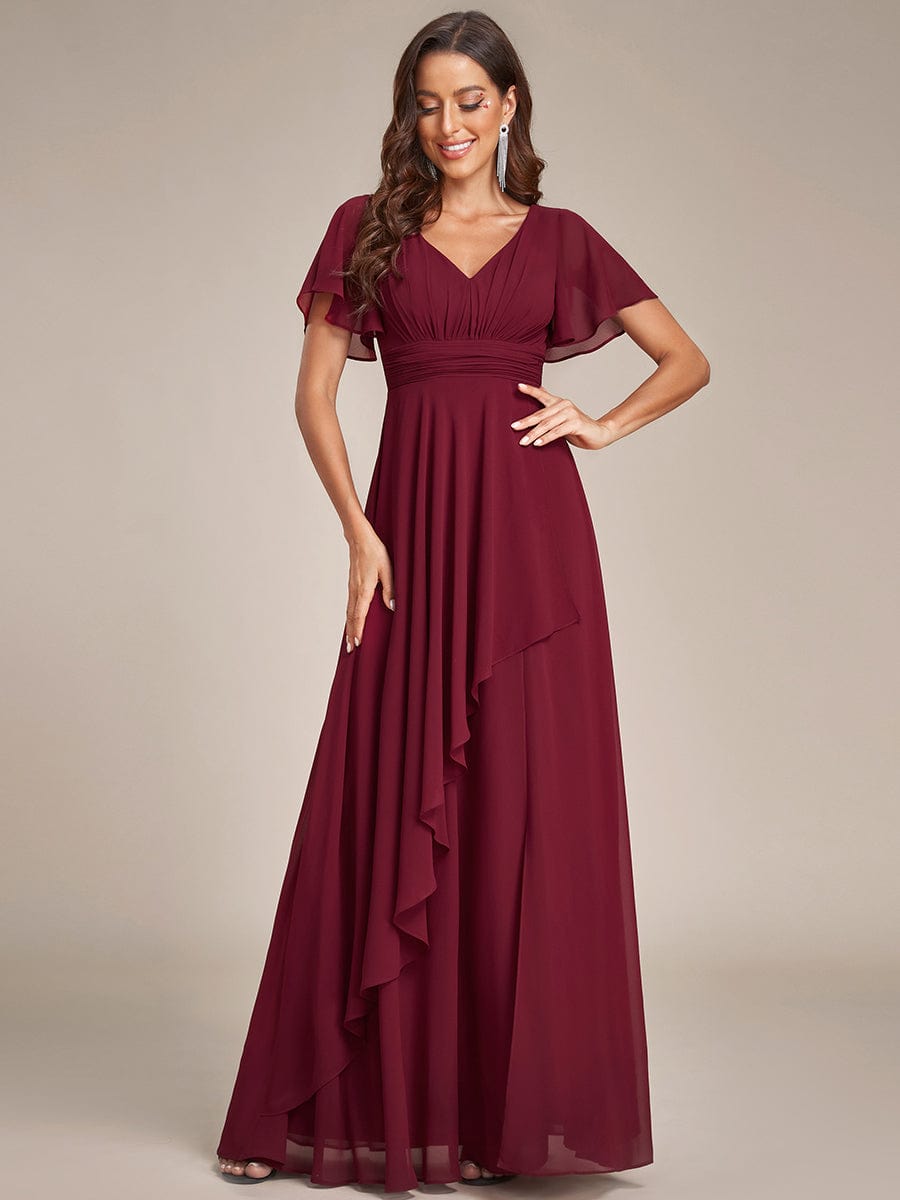 Chiffon Bridesmaid Dresses with Side Split V-Neck Ruching - Image 4
