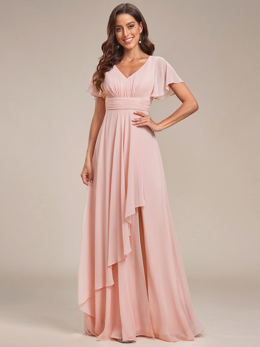 Chiffon Bridesmaid Dresses with Side Split V-Neck Ruching - Image 6