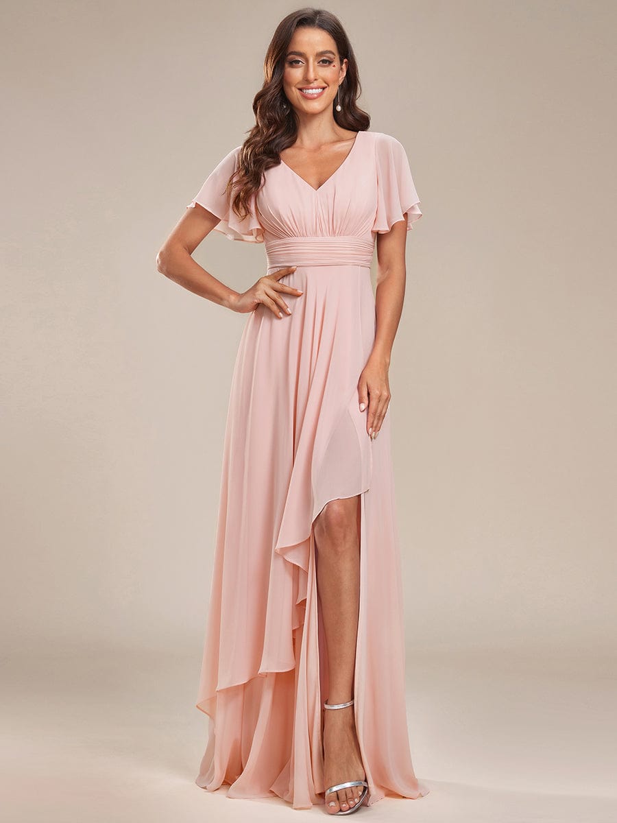 Chiffon Bridesmaid Dresses with Side Split V-Neck Ruching - Image 9