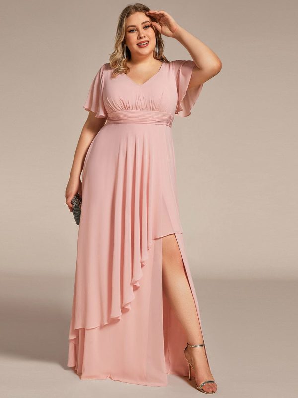 Chiffon Bridesmaid Dresses with Side Split V-Neck Ruching - Image 12