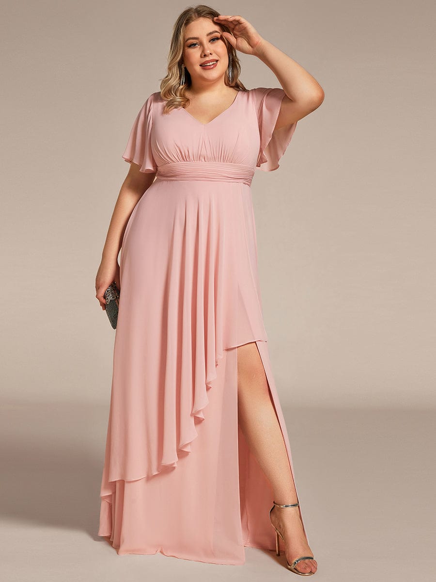 Chiffon Bridesmaid Dresses with Side Split V-Neck Ruching - Image 12