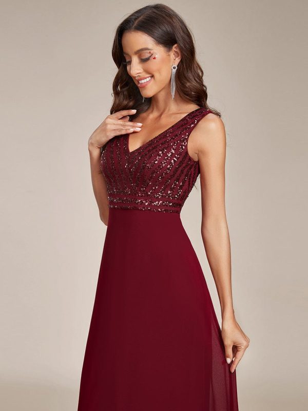 Chiffon & Sequin V-Neck Elegant Evening Gowns - Image 5